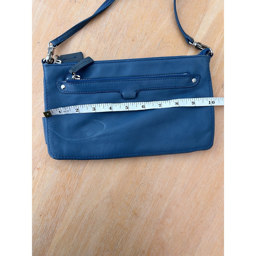 Bimba y Lola Blue Leather Crossbody Bag Silver Hardware Zip Clutch Bright - Picture 10 of 11